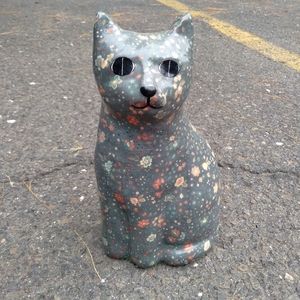 Vtg 80s 90s flower print cat decor figurine
